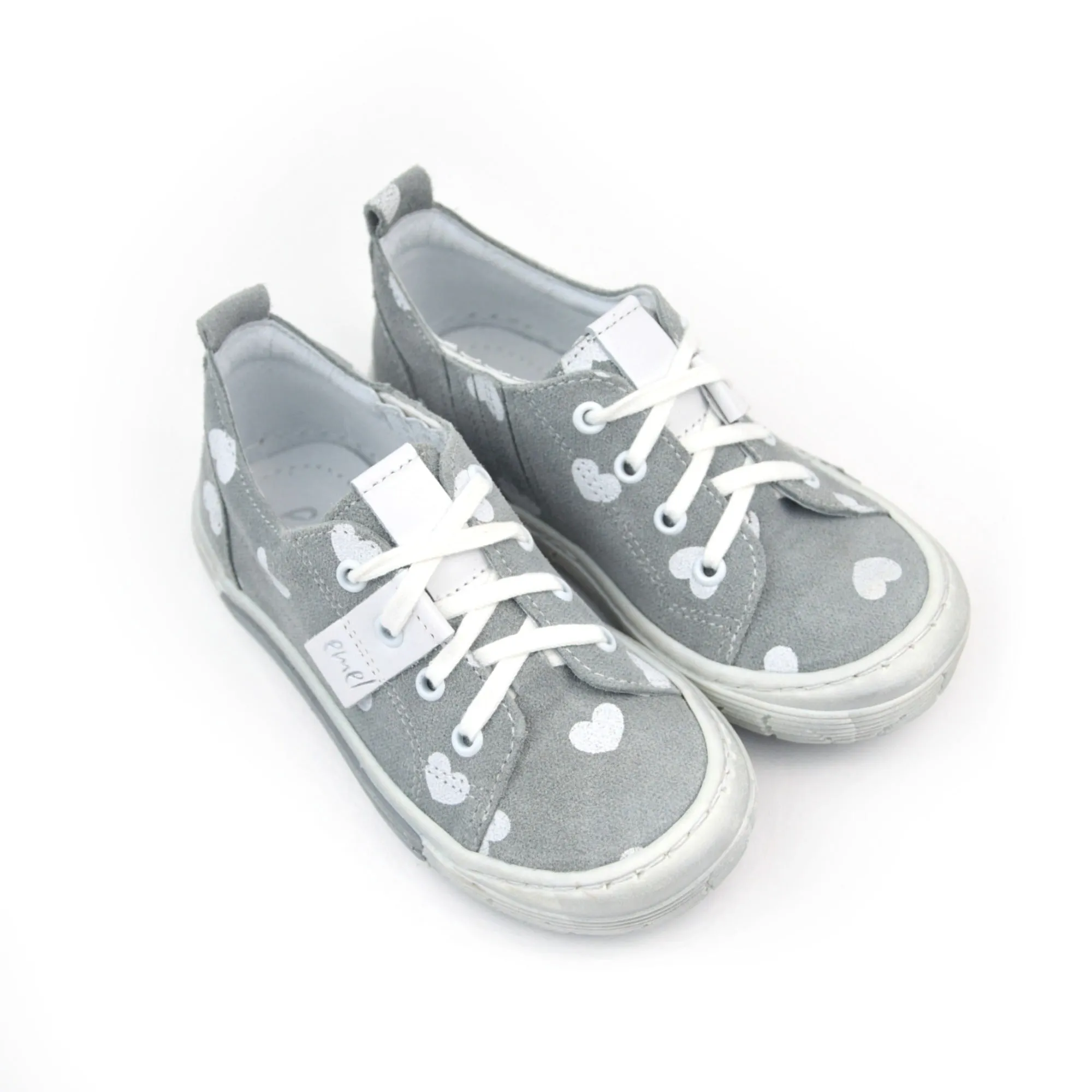 (2251-1) Emel grey hearts Low Lace Up Trainers