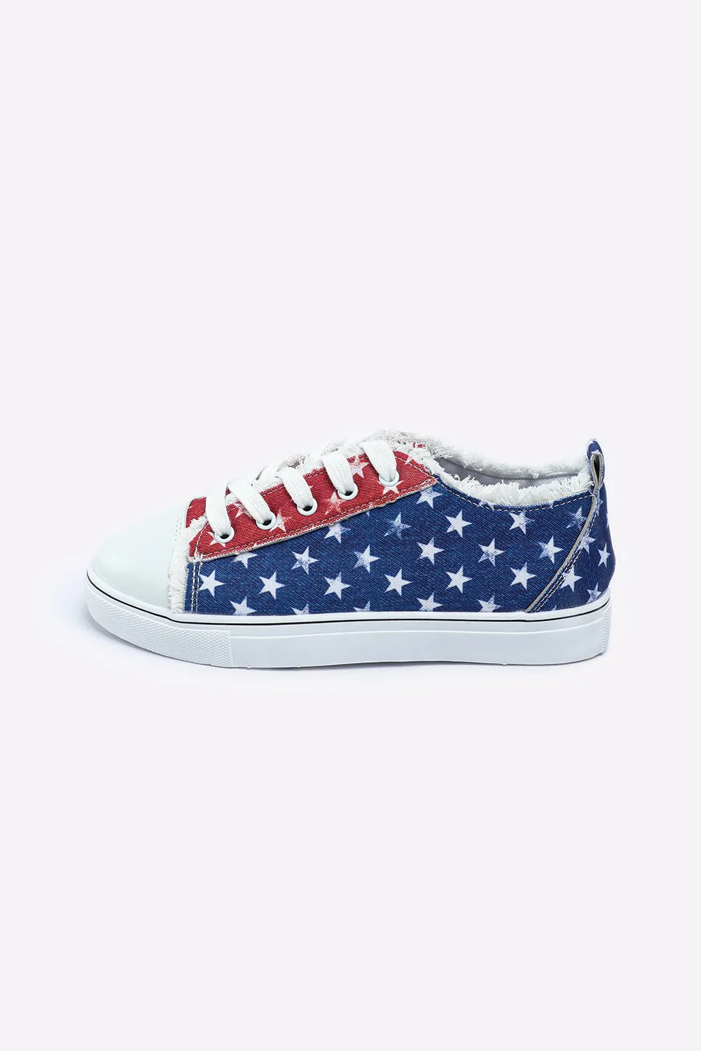 American Flag Stars Printed Frayed Detail Lace-up Shoes