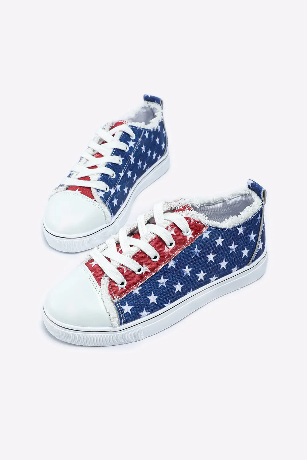 American Flag Stars Printed Frayed Detail Lace-up Shoes