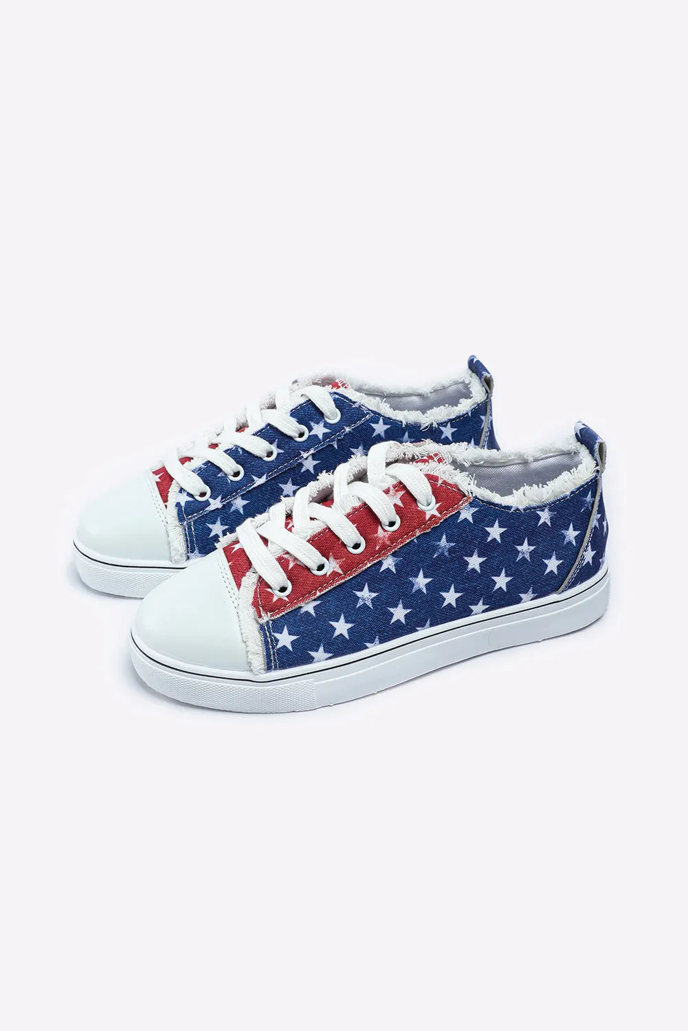 American Flag Stars Printed Frayed Detail Lace-up Shoes