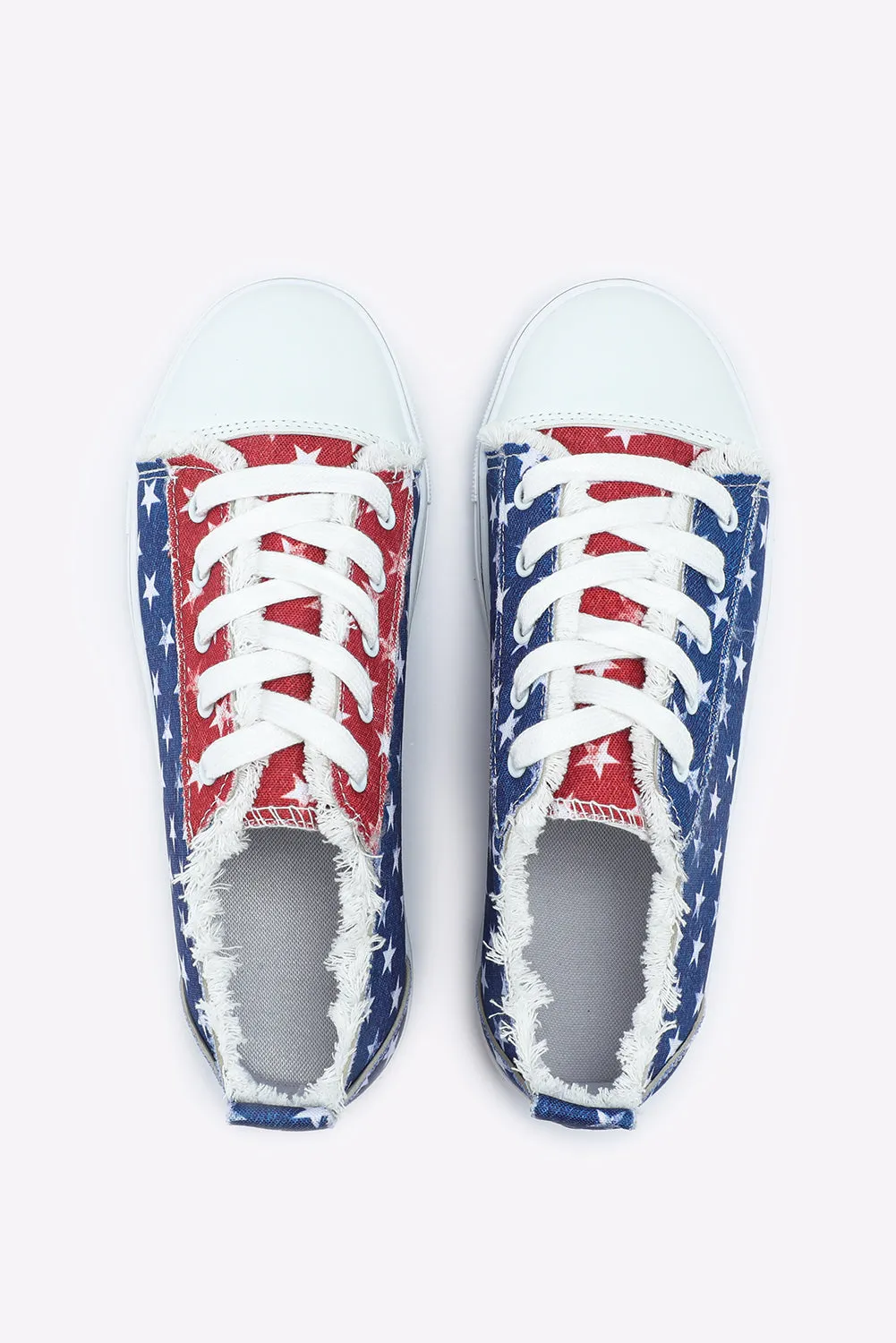 American Flag Stars Printed Frayed Detail Lace-up Shoes