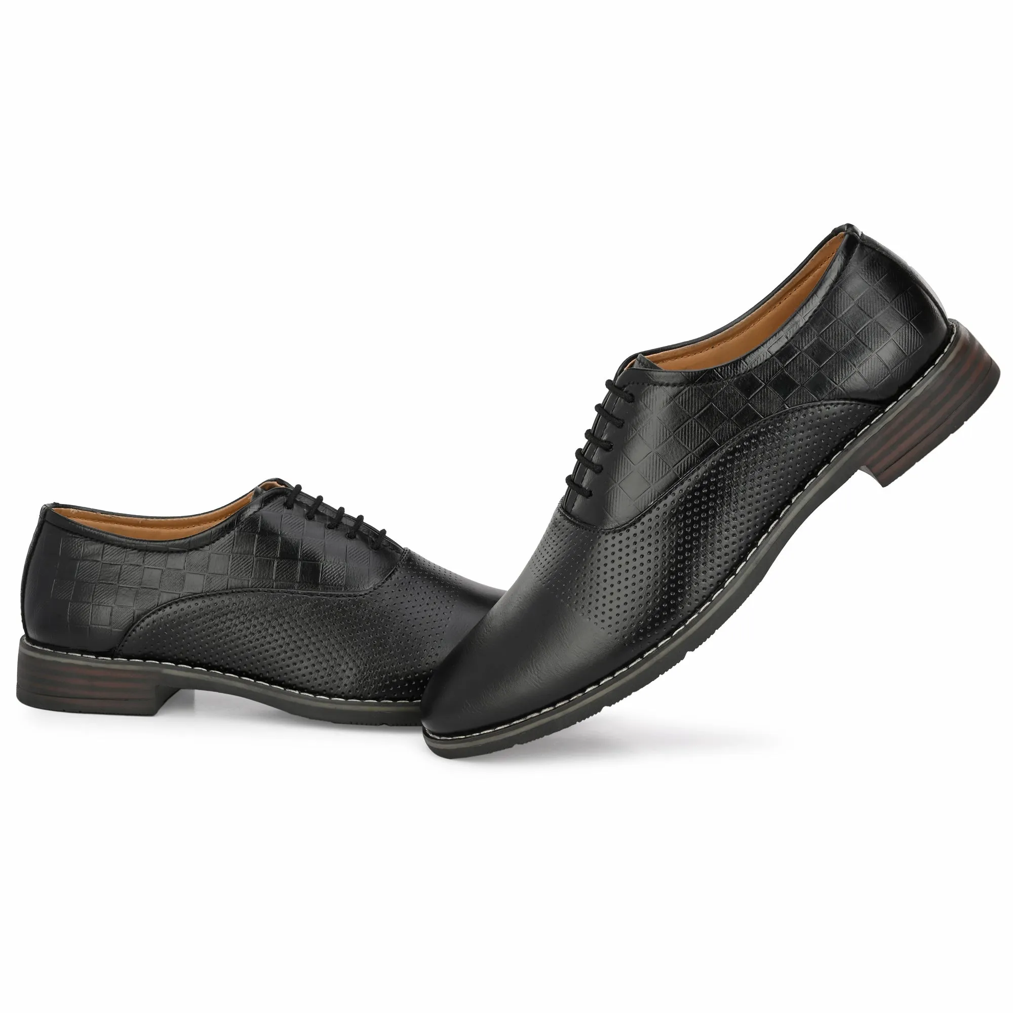 Attitudist Unisex Handcrafted Oxford Black Formal Laceup Derby Shoes With Textured Upper Material