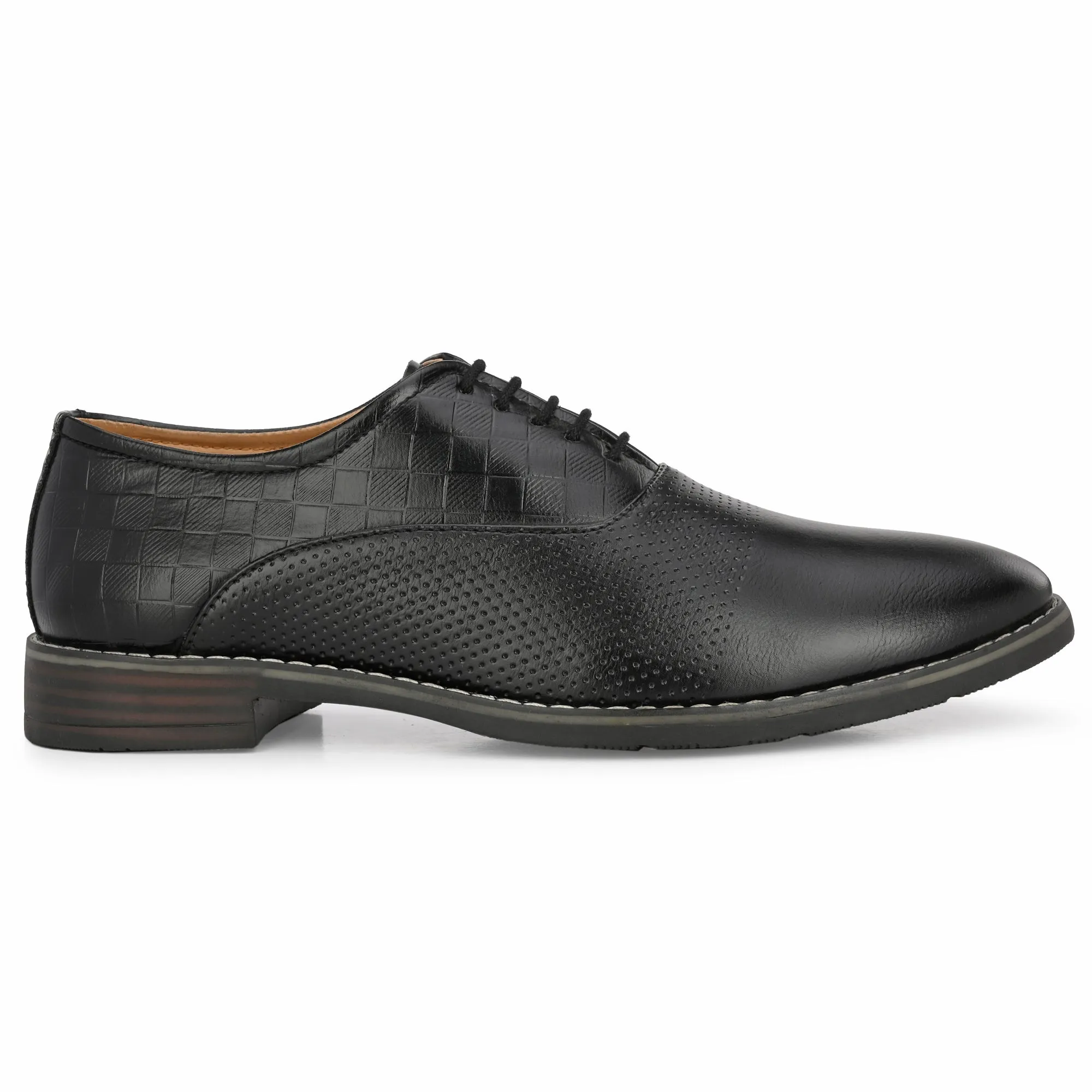 Attitudist Unisex Handcrafted Oxford Black Formal Laceup Derby Shoes With Textured Upper Material