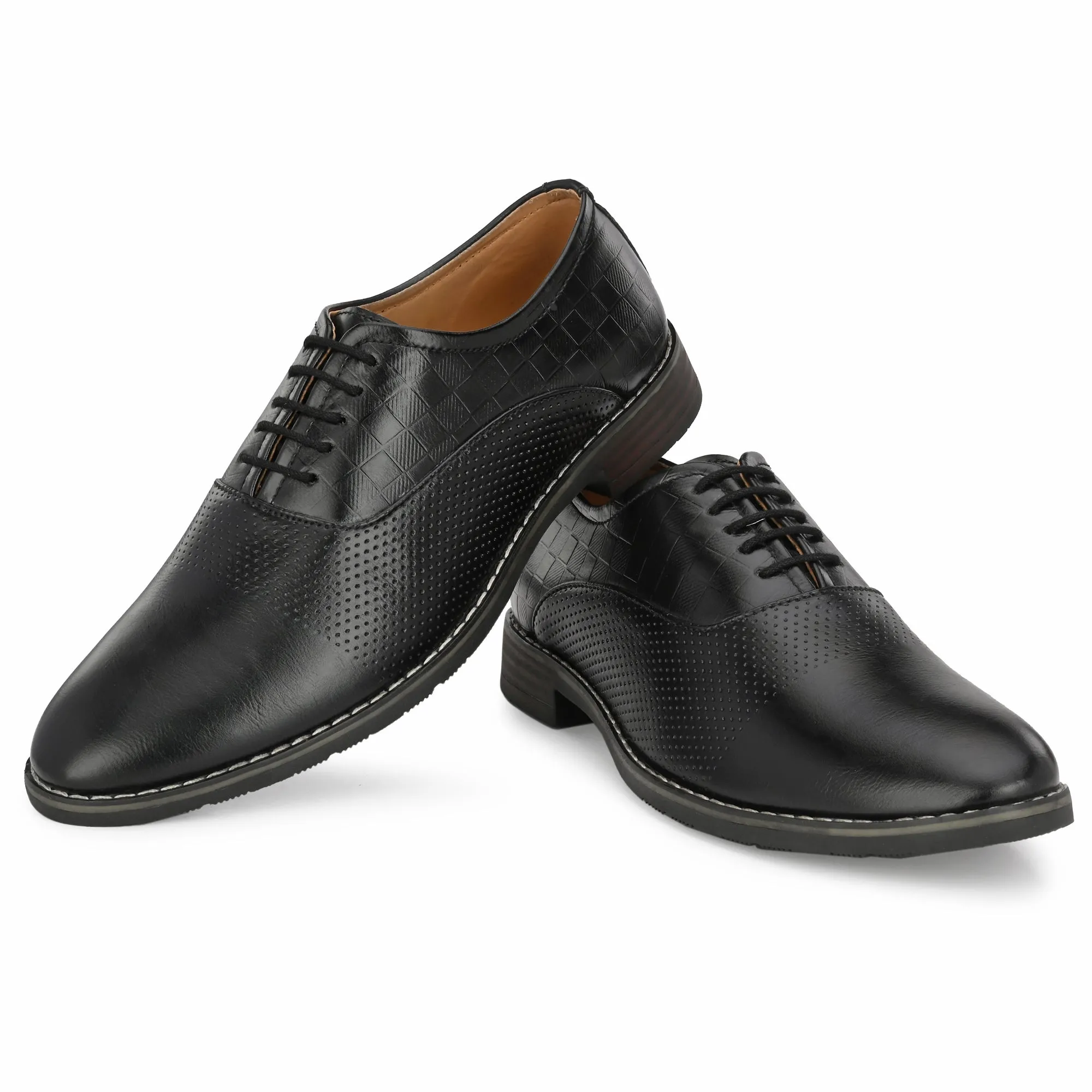 Attitudist Unisex Handcrafted Oxford Black Formal Laceup Derby Shoes With Textured Upper Material