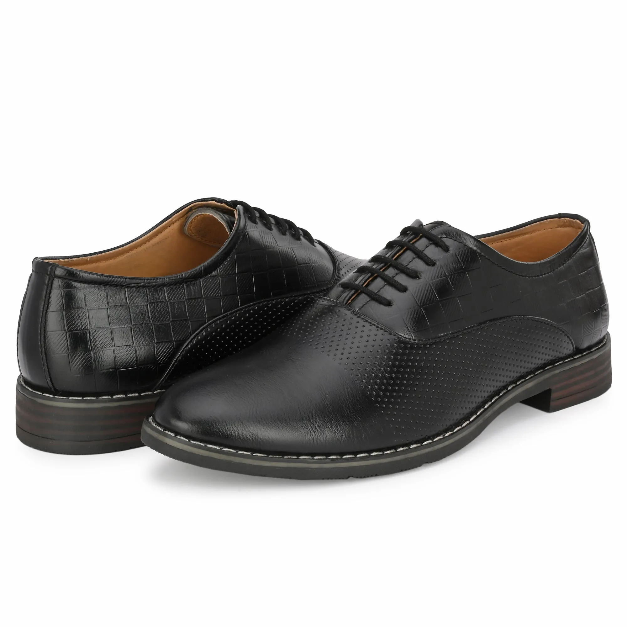 Attitudist Unisex Handcrafted Oxford Black Formal Laceup Derby Shoes With Textured Upper Material