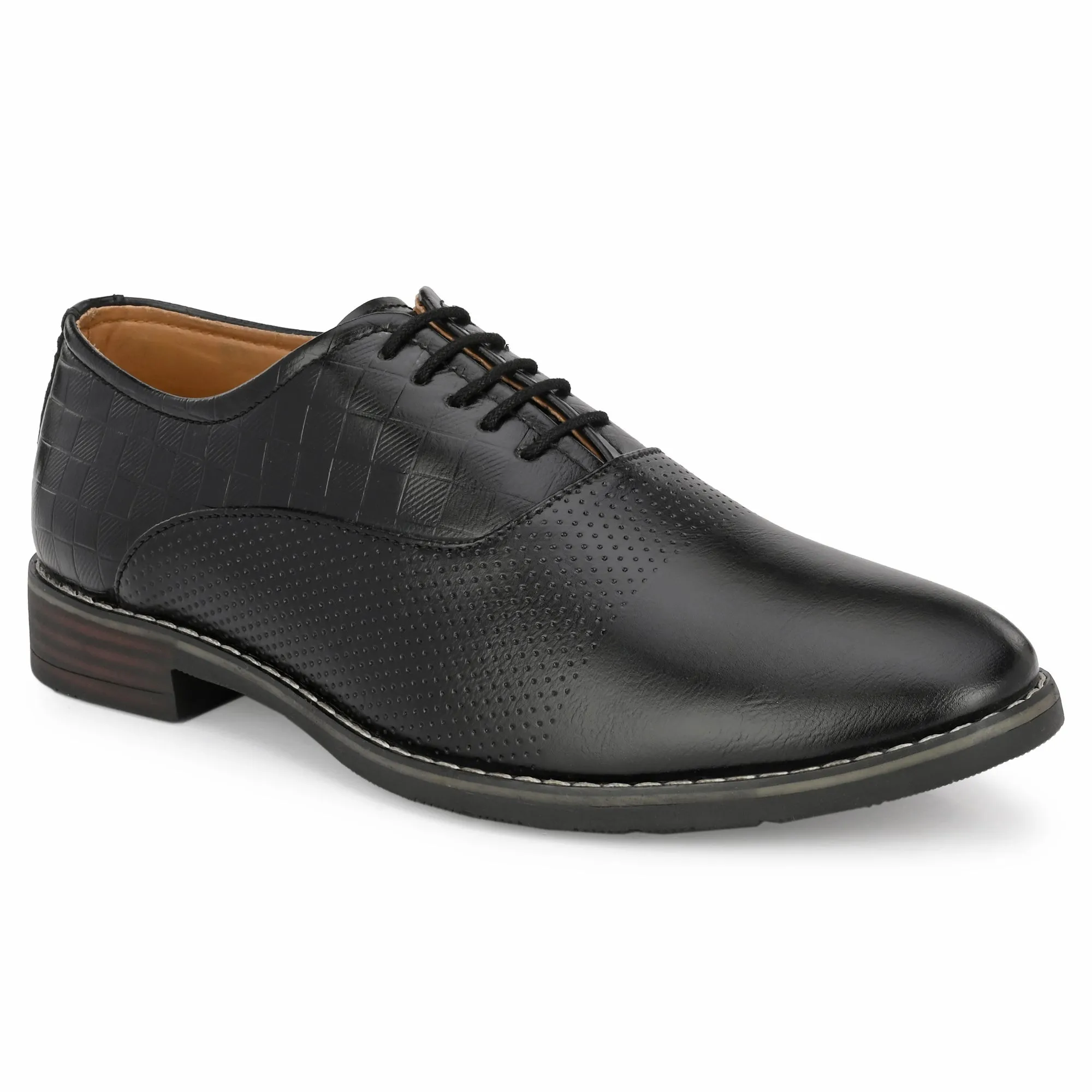 Attitudist Unisex Handcrafted Oxford Black Formal Laceup Derby Shoes With Textured Upper Material