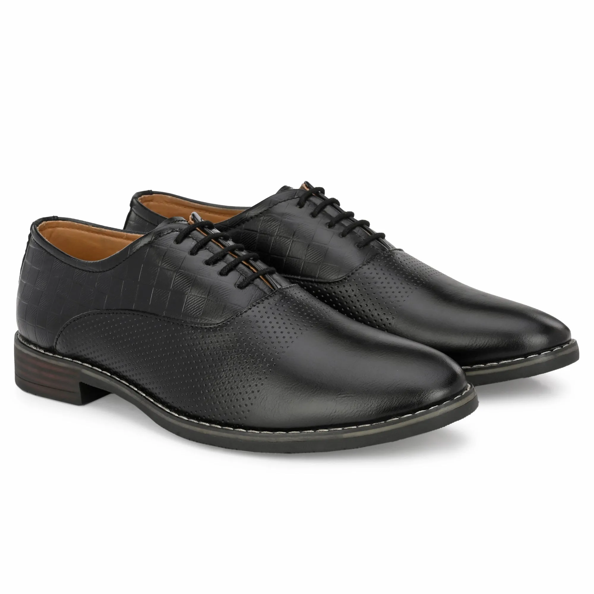 Attitudist Unisex Handcrafted Oxford Black Formal Laceup Derby Shoes With Textured Upper Material