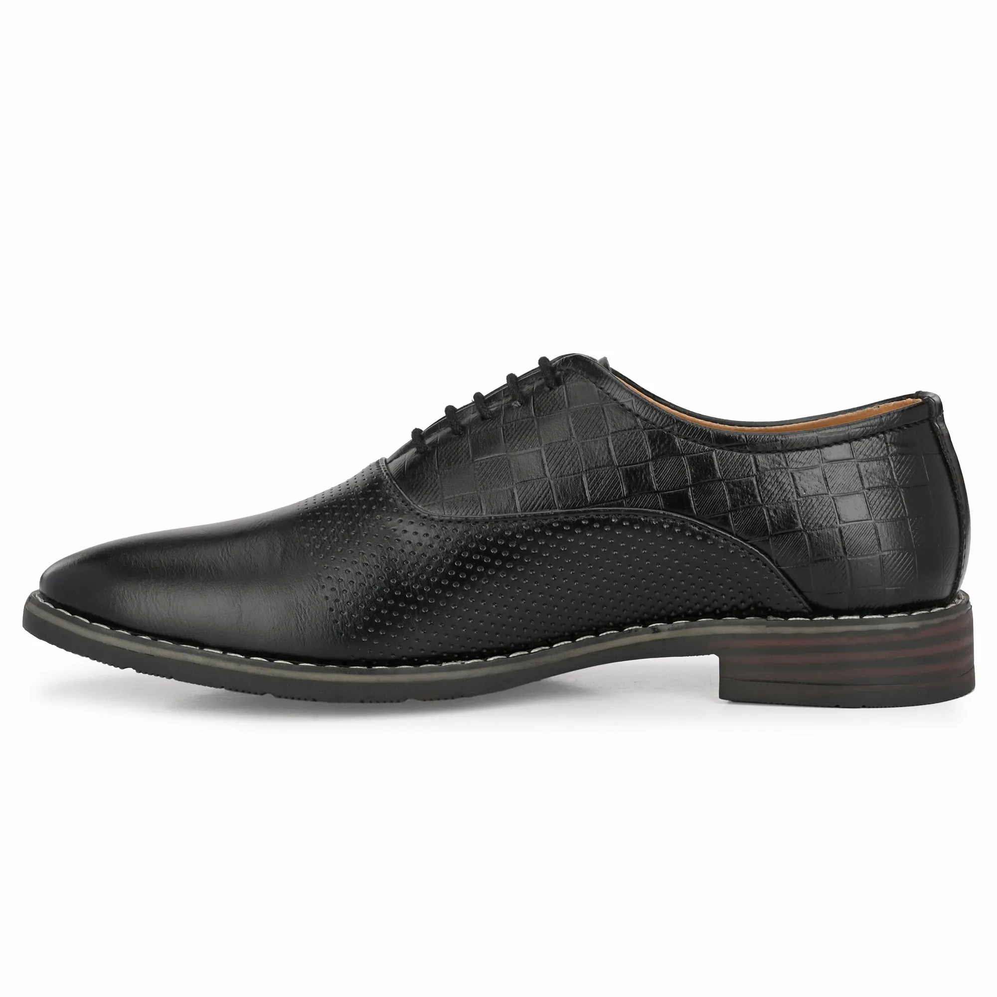 Attitudist Unisex Handcrafted Oxford Black Formal Laceup Derby Shoes With Textured Upper Material