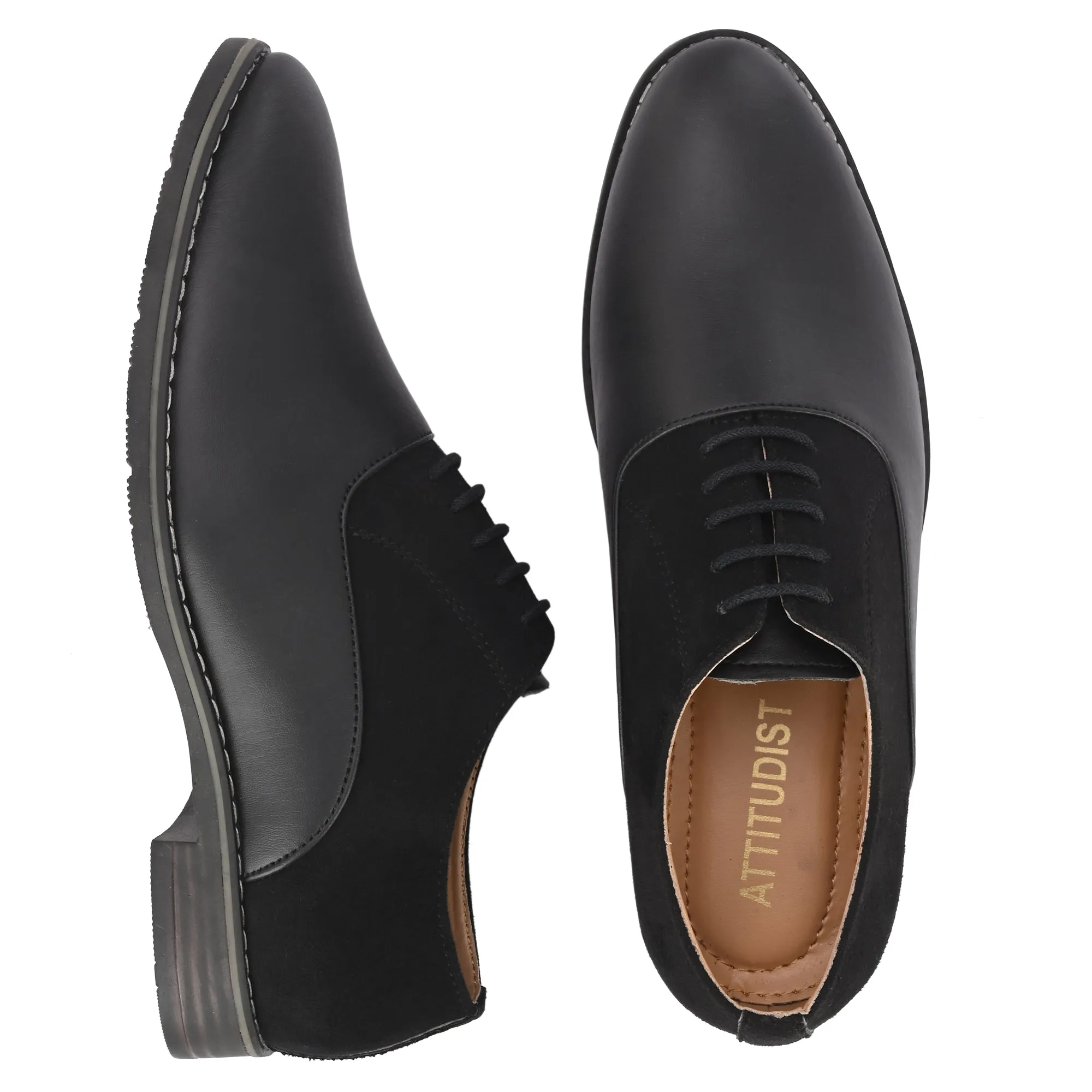 Attitudist Unisex Handcrafted Plain Oxford Matte Gradient Black Formal Derby Shoes With Round Toe