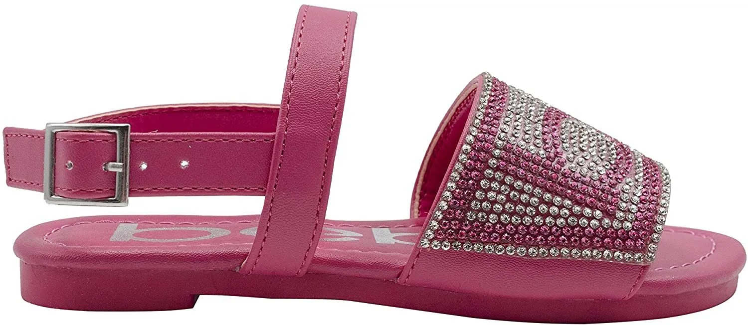 bebe Girls' Big Kid Slip-On Rhinestone Strap Sandals, Open-Toe Flat Fashion Summer Shoes