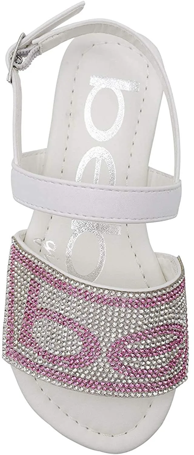 bebe Girls' Big Kid Slip-On Rhinestone Strap Sandals, Open-Toe Flat Fashion Summer Shoes