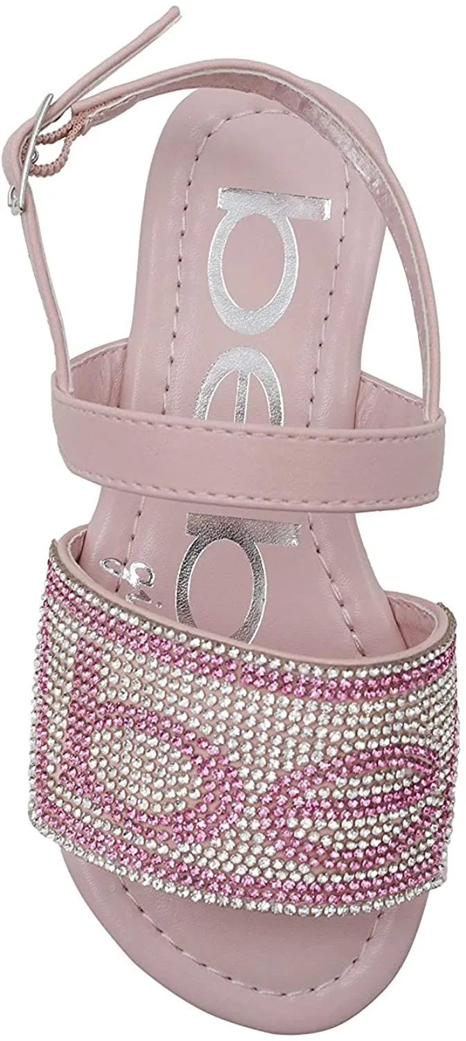 bebe Girls' Big Kid Slip-On Rhinestone Strap Sandals, Open-Toe Flat Fashion Summer Shoes