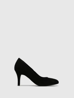 Black Suede Round Toe Pumps