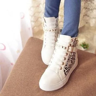 Black/White Leopard Straps Studs Sneakers Shoes SD02313