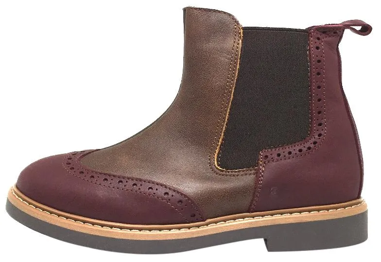 BluBlonc Girl's & Boy's Burgundy Tan & Olive Leather Tri-Color Zippered Short Ankle Boots