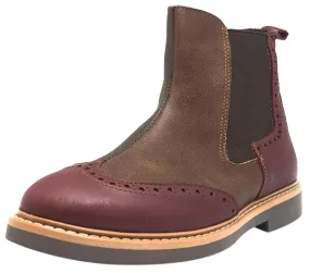 BluBlonc Girl's & Boy's Burgundy Tan & Olive Leather Tri-Color Zippered Short Ankle Boots