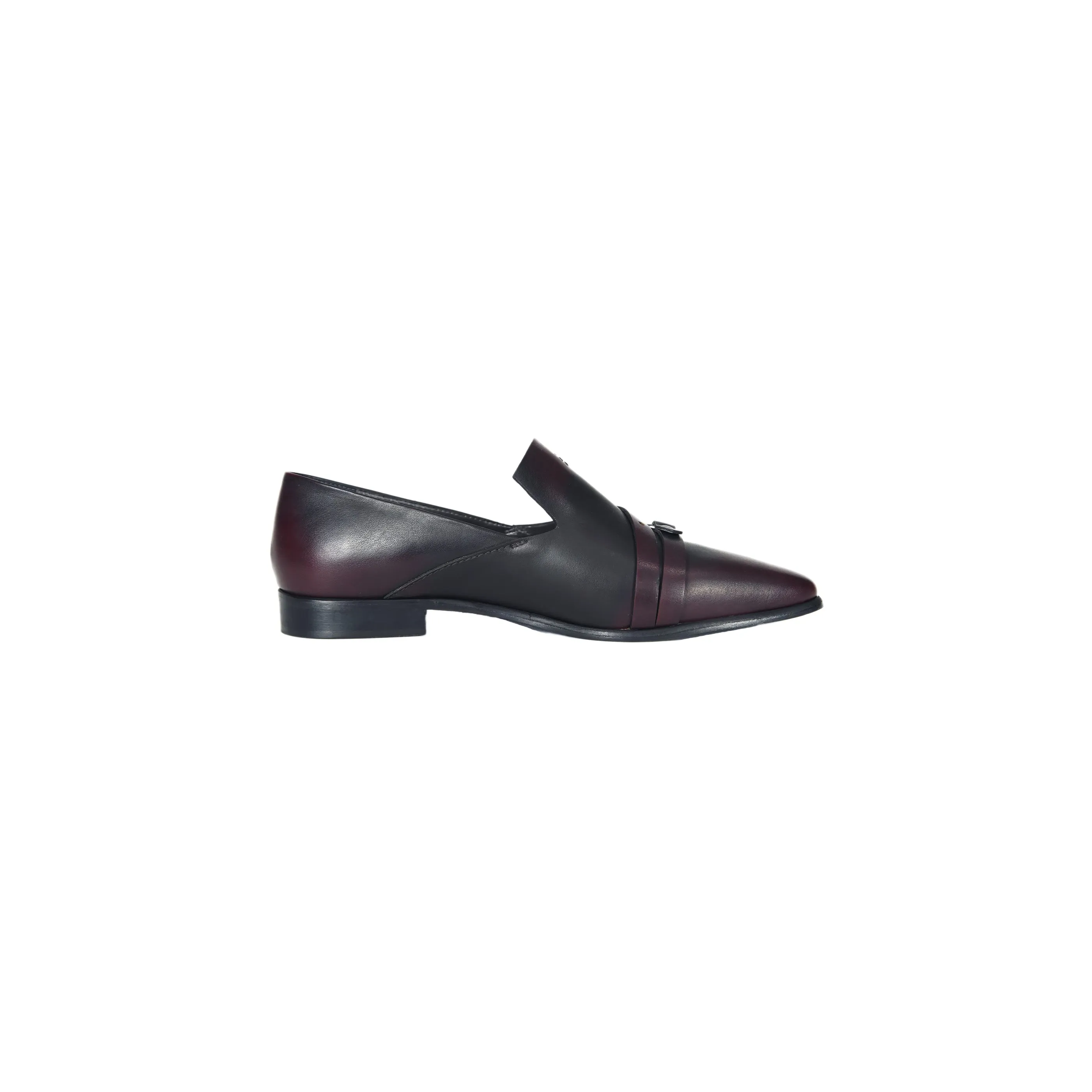 BUCKLE EMBELLISHED POINTED LOAFER Burgundy