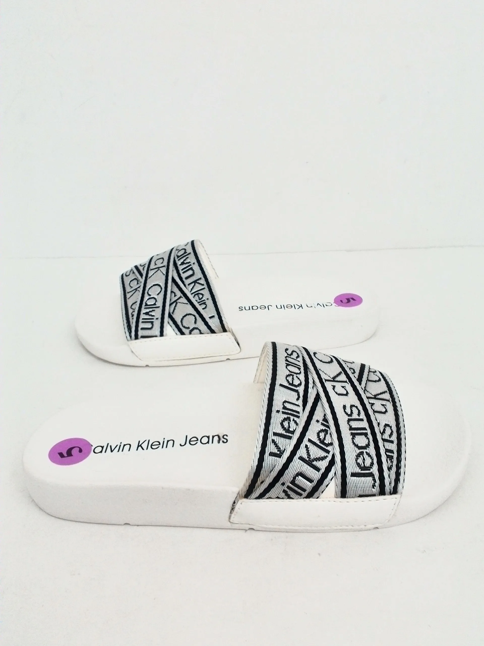 Calvin Klein Women's White/Grey Slides Size 5, 6 M