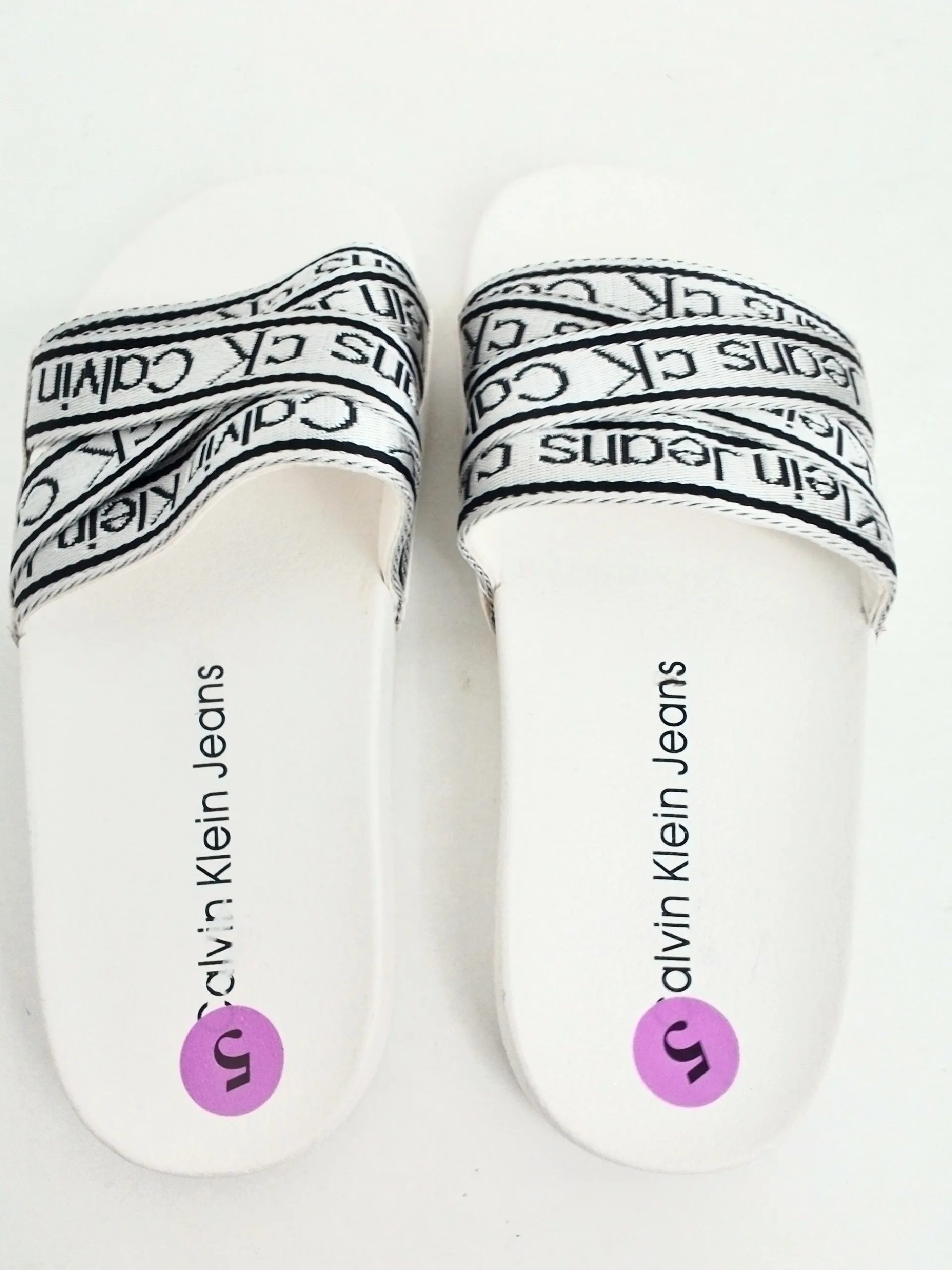 Calvin Klein Women's White/Grey Slides Size 5, 6 M