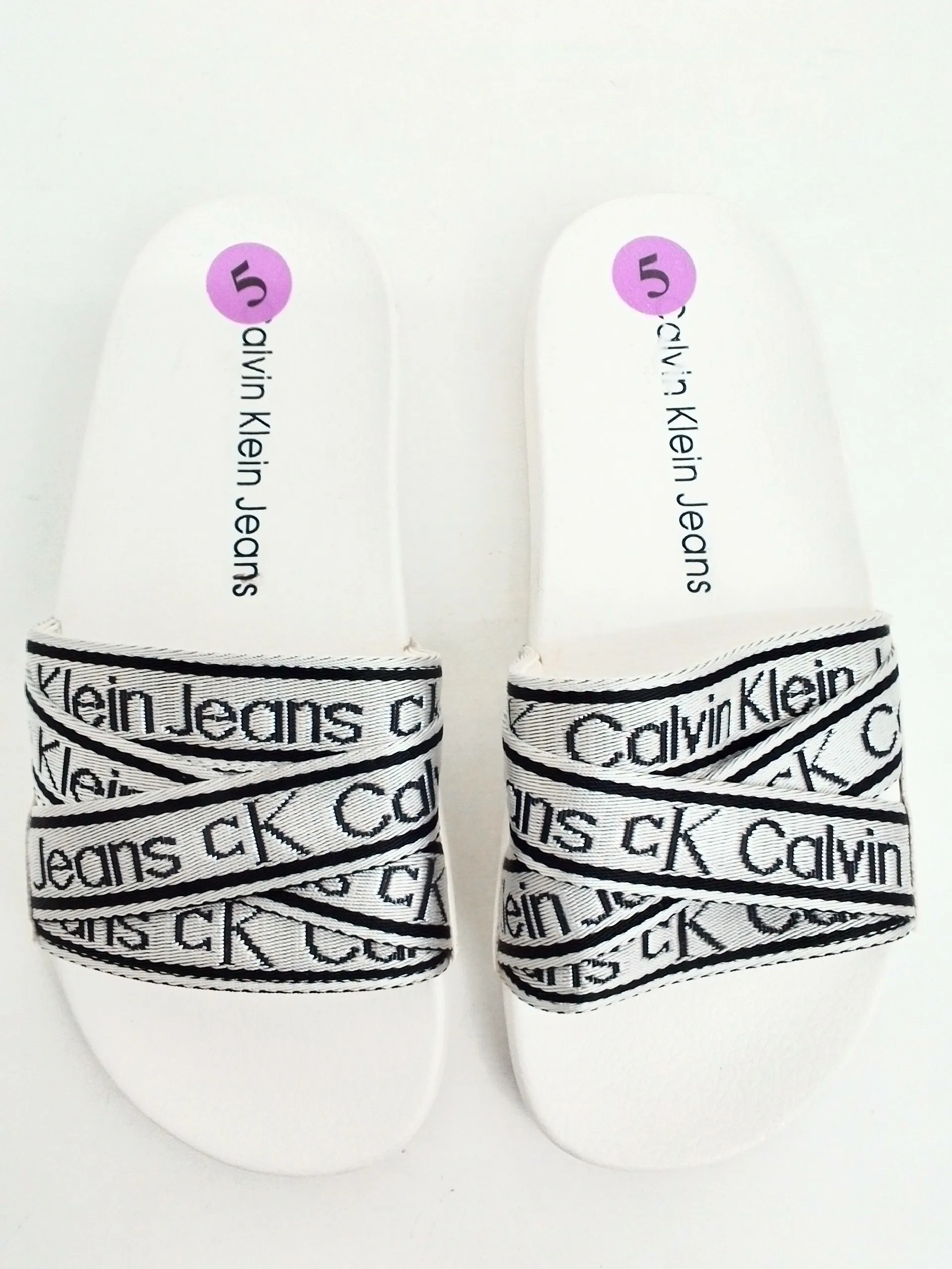 Calvin Klein Women's White/Grey Slides Size 5, 6 M