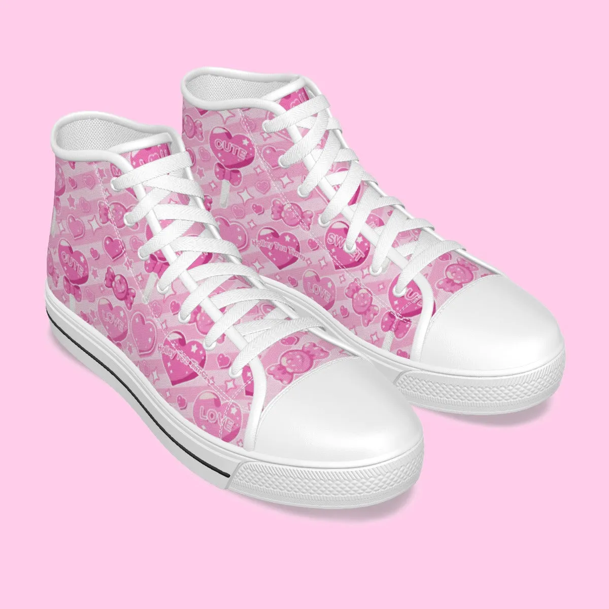 Candy Love Hearts (Pink Cutie) Women's High Top Cutie Canvas Shoes