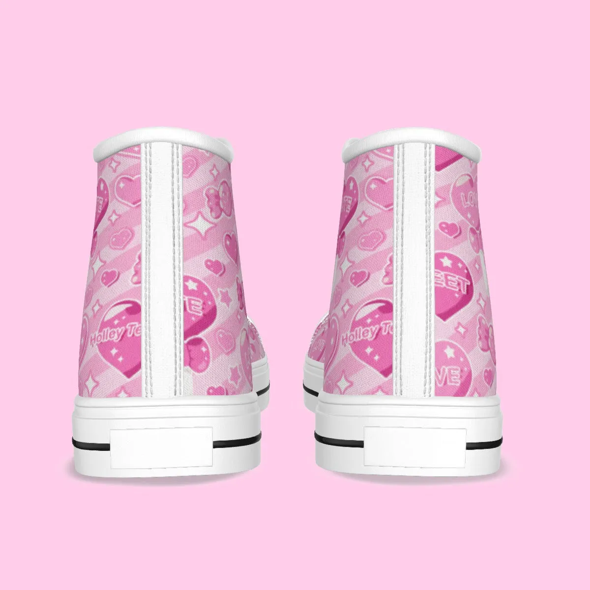 Candy Love Hearts (Pink Cutie) Women's High Top Cutie Canvas Shoes