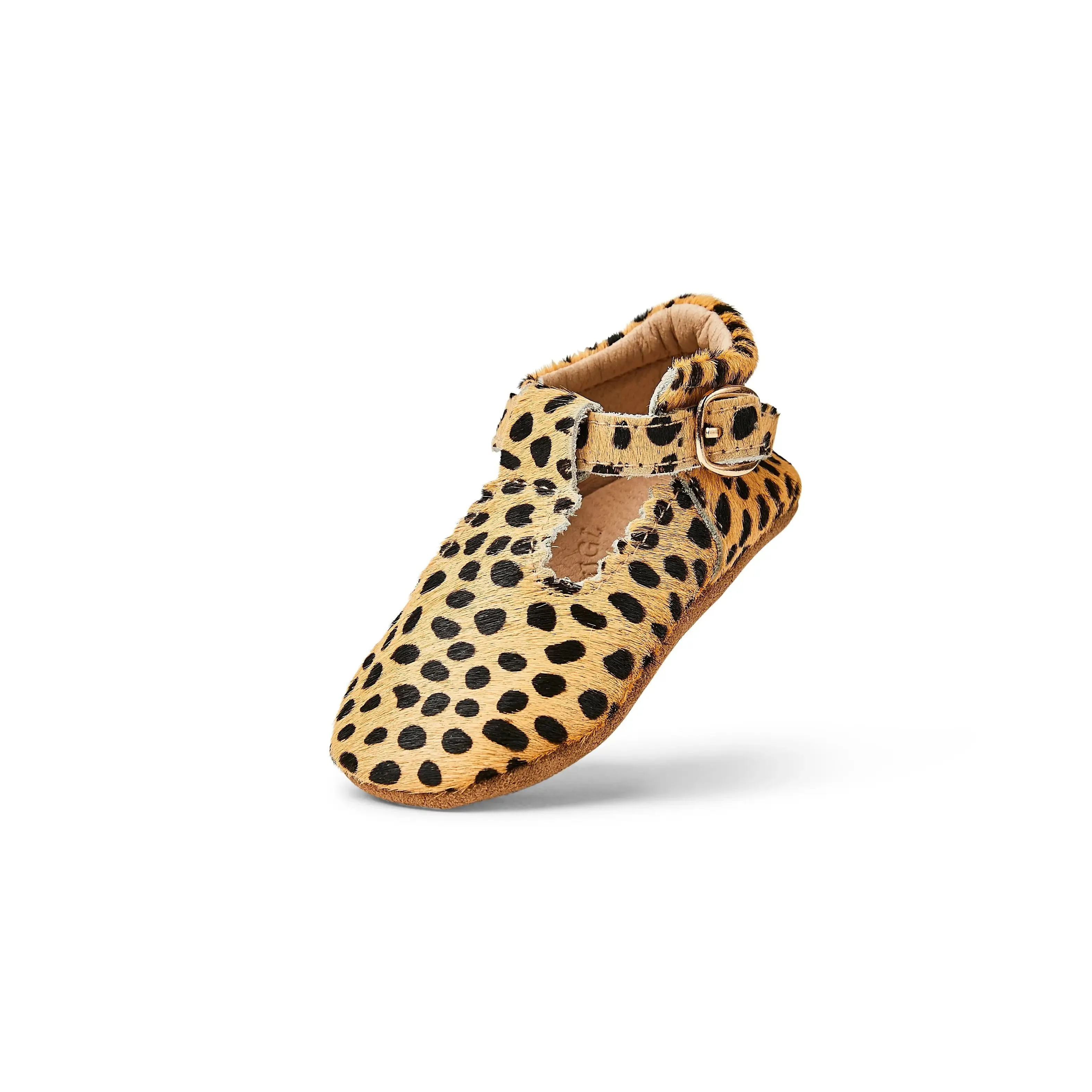 Cheetah Calf Hair Leather Baby T Bar Shoe