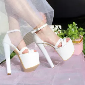 Cross Strap White Patent Wedding Platform Shoes