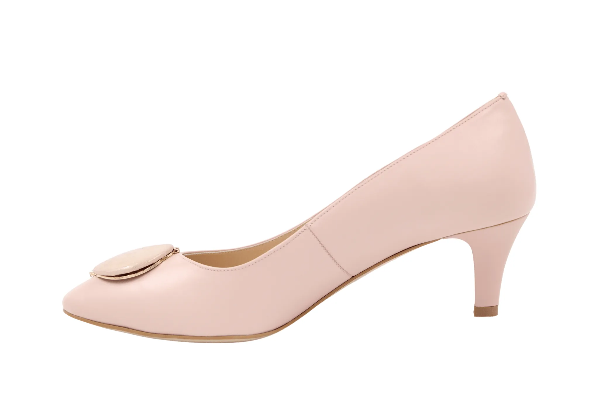 EMIS Pale Pink  mid heel shoe with Button detail