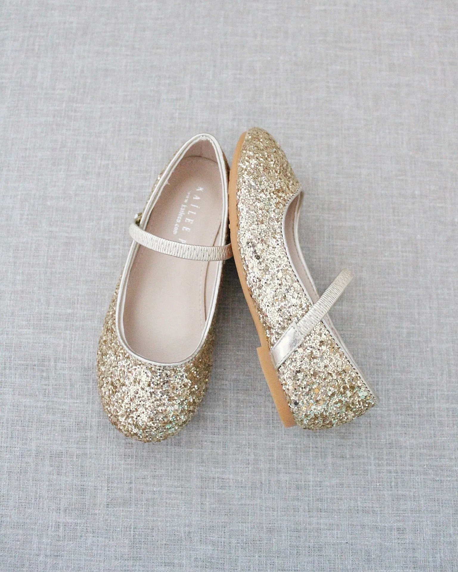 Gold Rock Glitter Mary Jane Ballet Flats