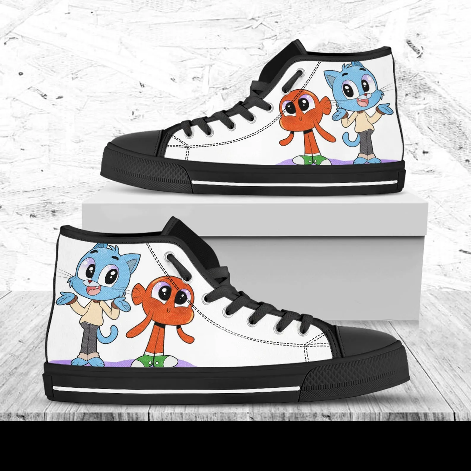 Gumball Custom Shoes, Cartoon Hightops, Cartoon Network Shoes, Custom Hi Tops, Gumball Beads Shoes, Gumbal Machine Shoes