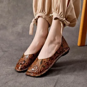 Handmade Soft Leather Embroidery Women's Casual Shoes - AZ243 Flats