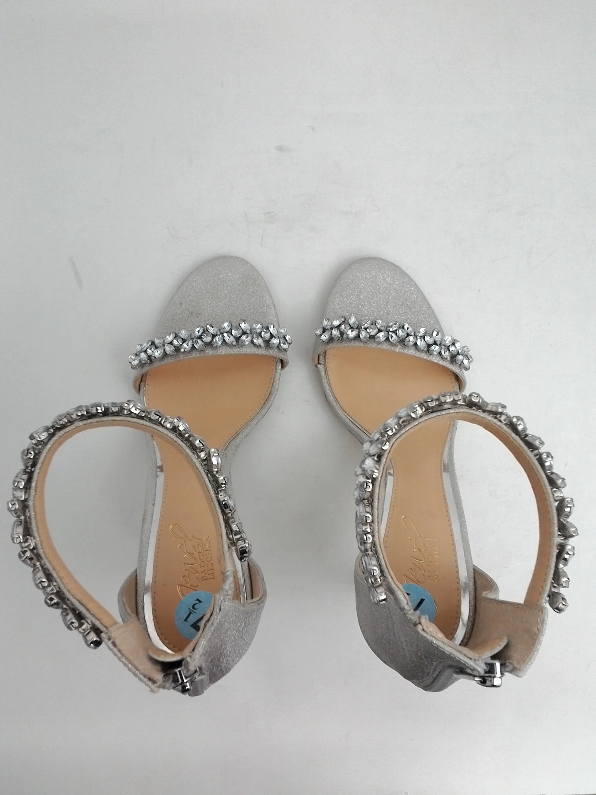 Jewel Badgley Mischka Ramira Evening Shoes, Silver, Sandals Size 7.5 M