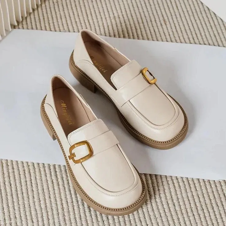 Korean Style Leather Loafers: Women's Casual Shoes CS837-10