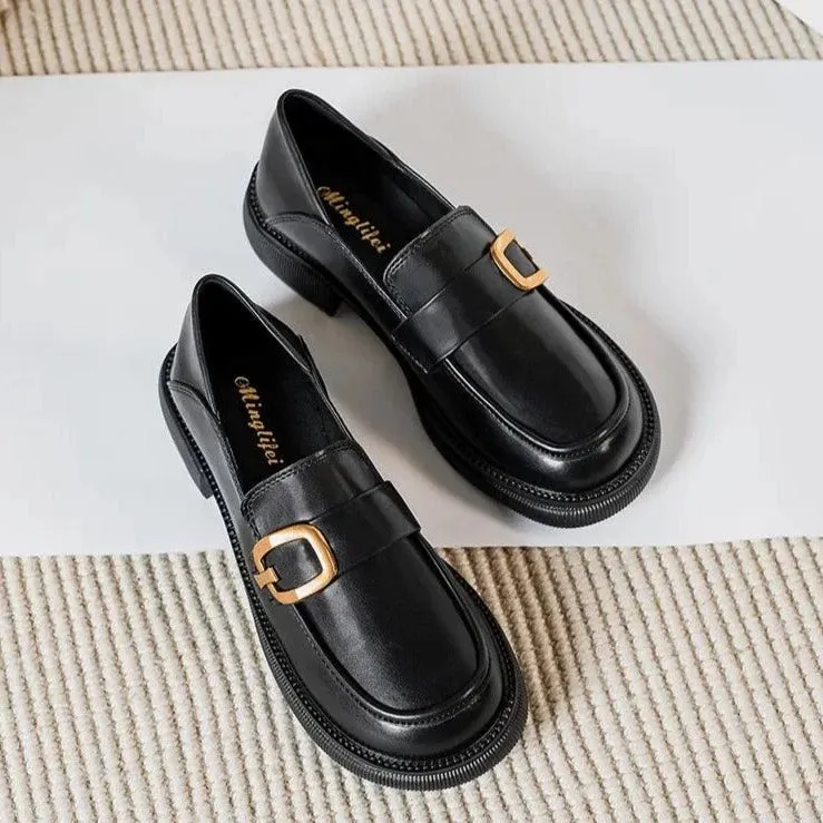 Korean Style Leather Loafers: Women's Casual Shoes CS837-10