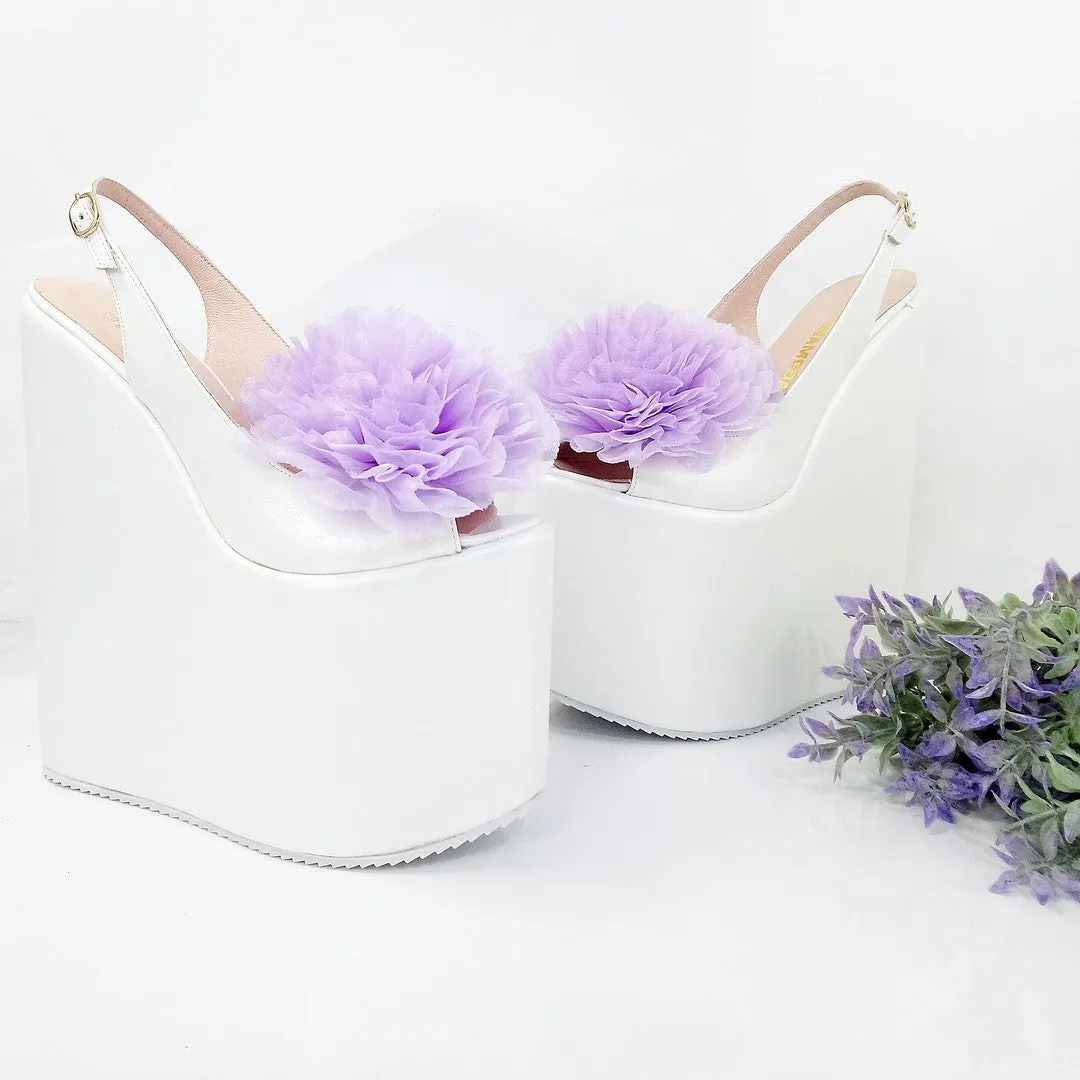 Lily Violet Peep Toe Huge Ribbon Bridal Wedge Shoes