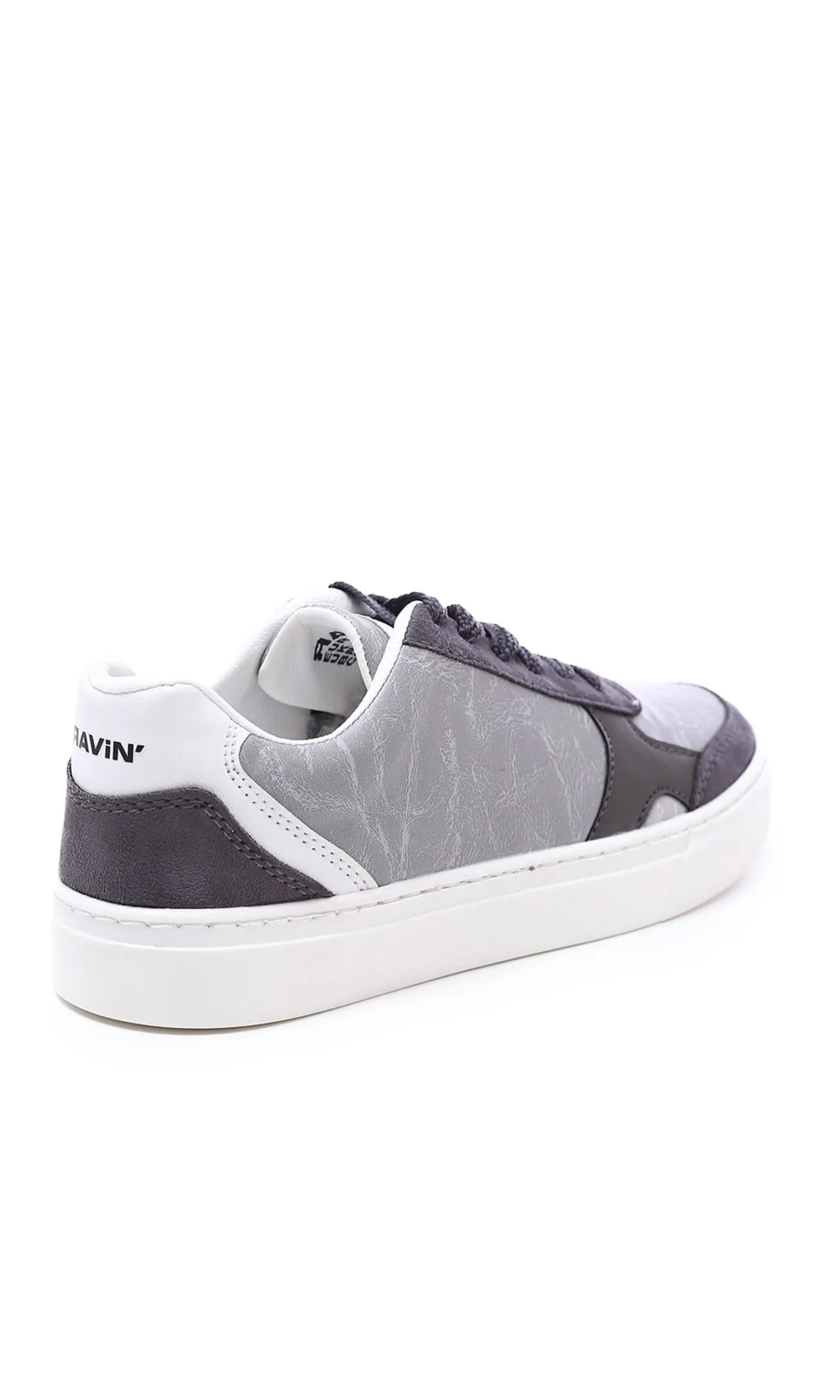 O176366 Textured Leather & Suede Casual Shoes - Grey