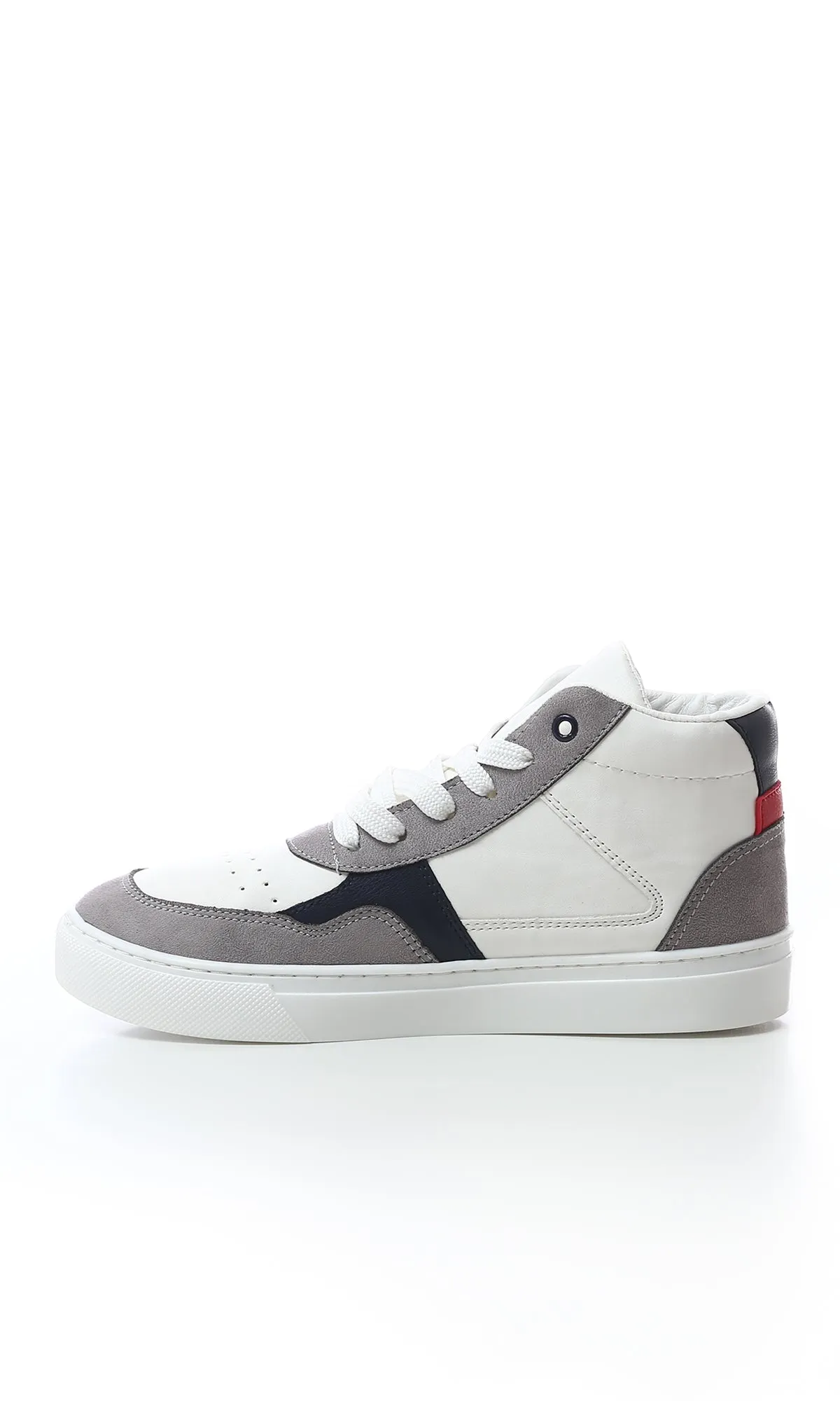 O180408 Tri-Tone Leather High-Neck Casual Shoes - White, Grey Navy Blue