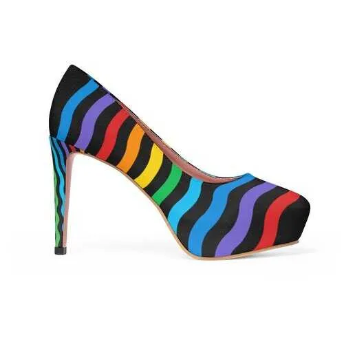 Rainbow Stripes Black Style Platform Shoes