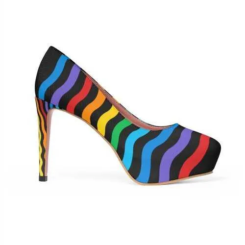 Rainbow Stripes Black Style Platform Shoes