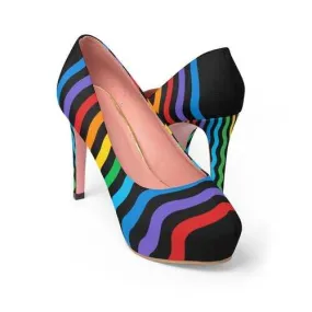 Rainbow Stripes Black Style Platform Shoes