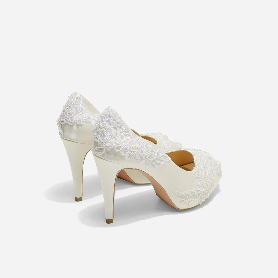 Rose Pearl White Miss Ace V2.1 White Lace Wedding Pumps