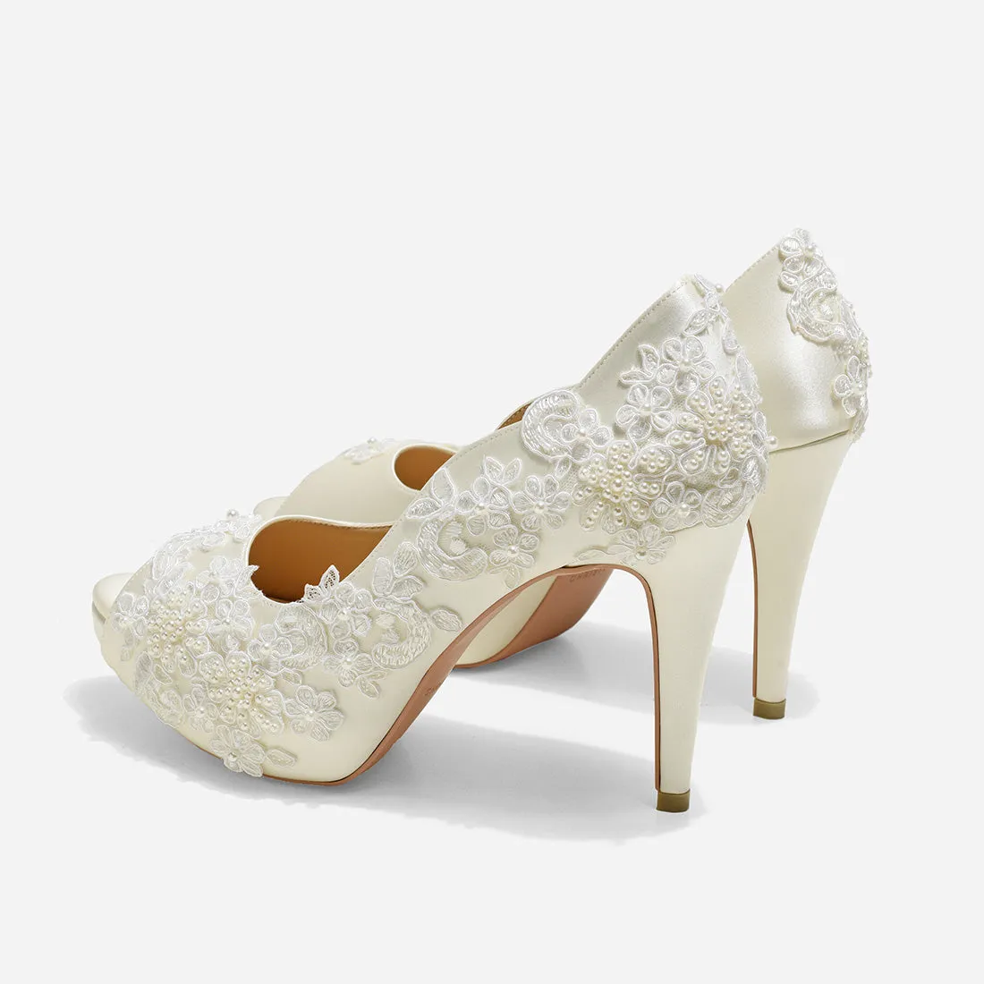 Rosie V2 White Lace Wedding Pumps