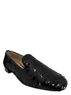 Stuart Weitzman Black Sequin Smoking Slippers Size 8