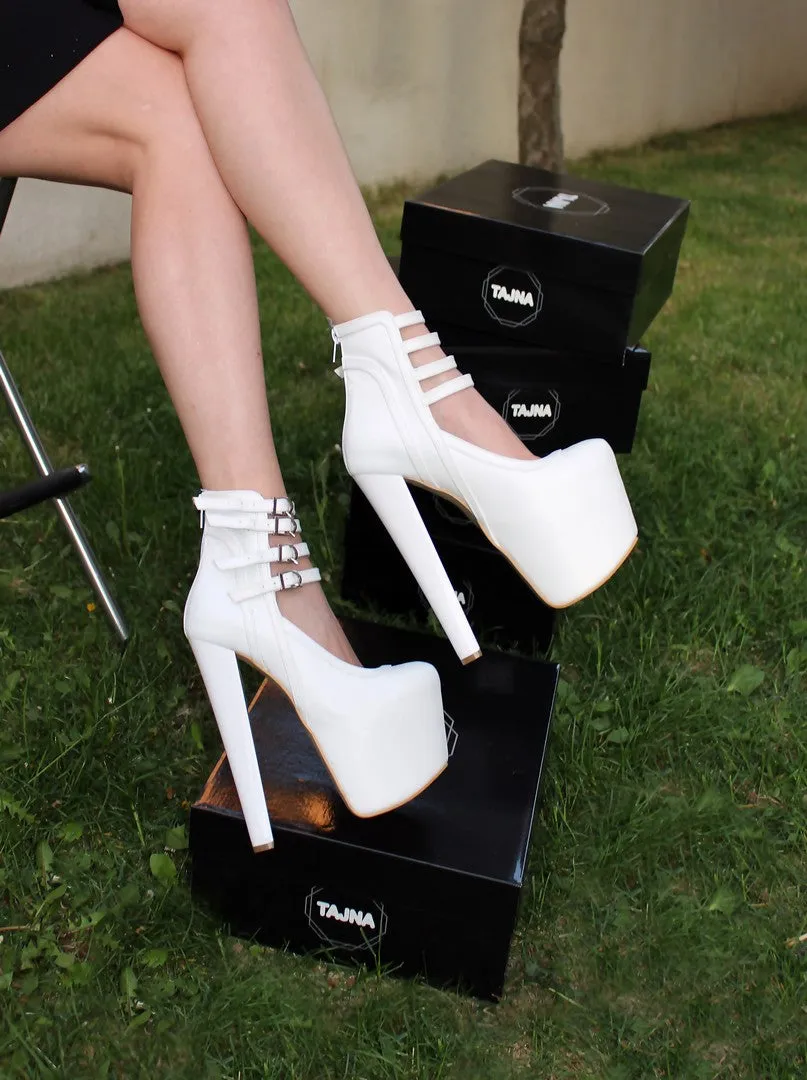 White Belted 19 cm High Heel Platform Booties