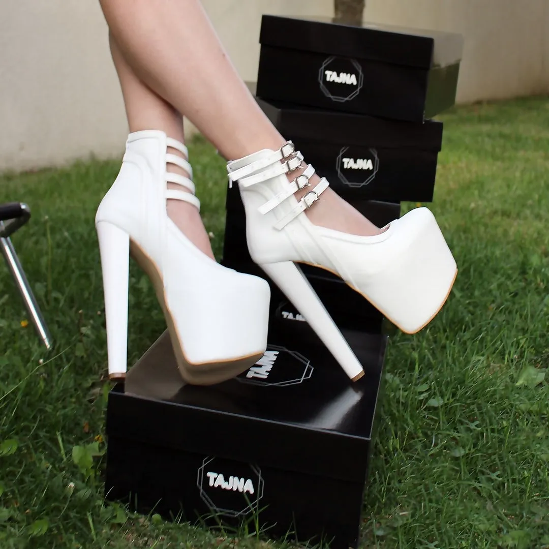 White Belted 19 cm High Heel Platform Booties